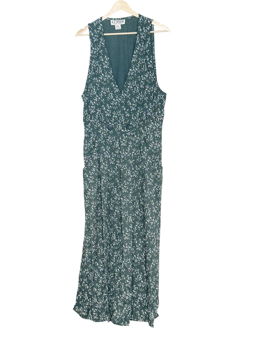R.J. Stevens VTG Floral V Neck Double Breasted Pleated A Line maxi Dress Size 16
